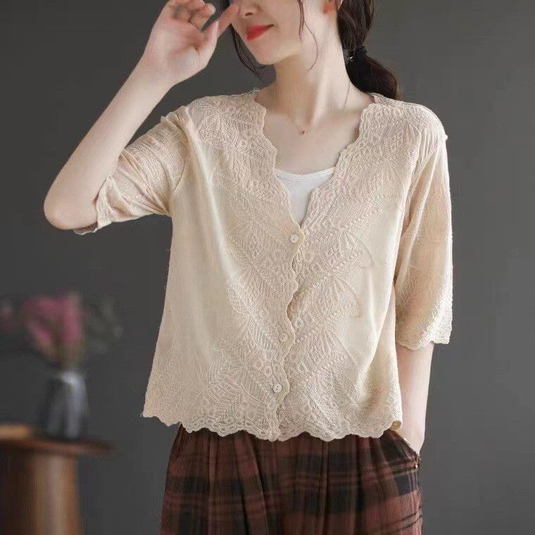 Summer Retro Patchwork Embroidery Patchwork Blouse Jul 2023 New Arrival 