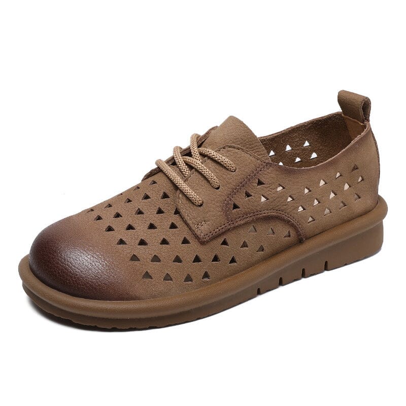 Summer Retro Patchwork Hollow Leather Flat Casual Shoes Mar 2023 New Arrival 