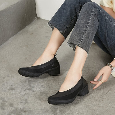 Summer Retro Patchwork Leather Low Heel Casual Shoes