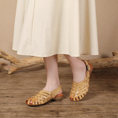 Summer Retro Plaited Leather Buckle Casual Sandals Apr 2023 New Arrival 