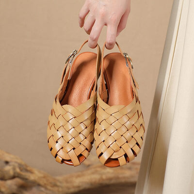 Summer Retro Plaited Leather Buckle Casual Sandals