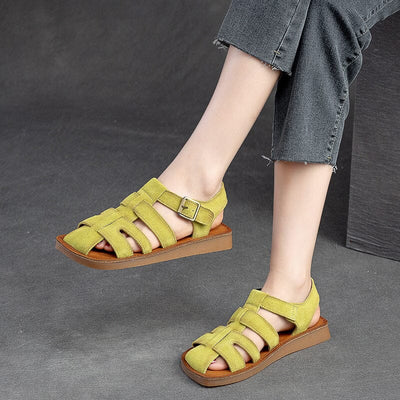 Summer Retro Plaited Leather Velcro Tape Casual Sandals May 2023 New Arrival 