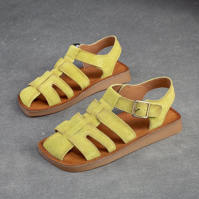 Summer Retro Plaited Leather Velcro Tape Casual Sandals