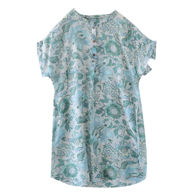 Summer Retro Printed Casual Linen Mini Dress Jun 2022 New Arrival 