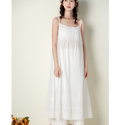 Summer Retro Sleeveless Cotton Slip Dress May 2022 New Arrival White One Size 