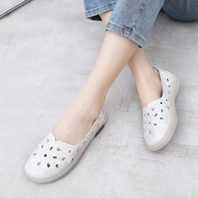 Summer Retro Soft Hollow Leather Casual Sandals