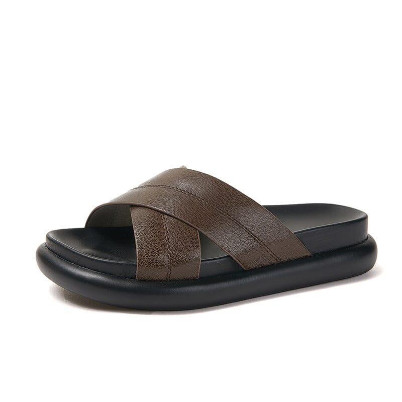 Summer Retro Soft Leather Thick Soled Slides Shoes