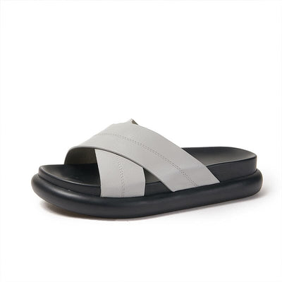 Summer Retro Soft Leather Thick Soled Slides Shoes
