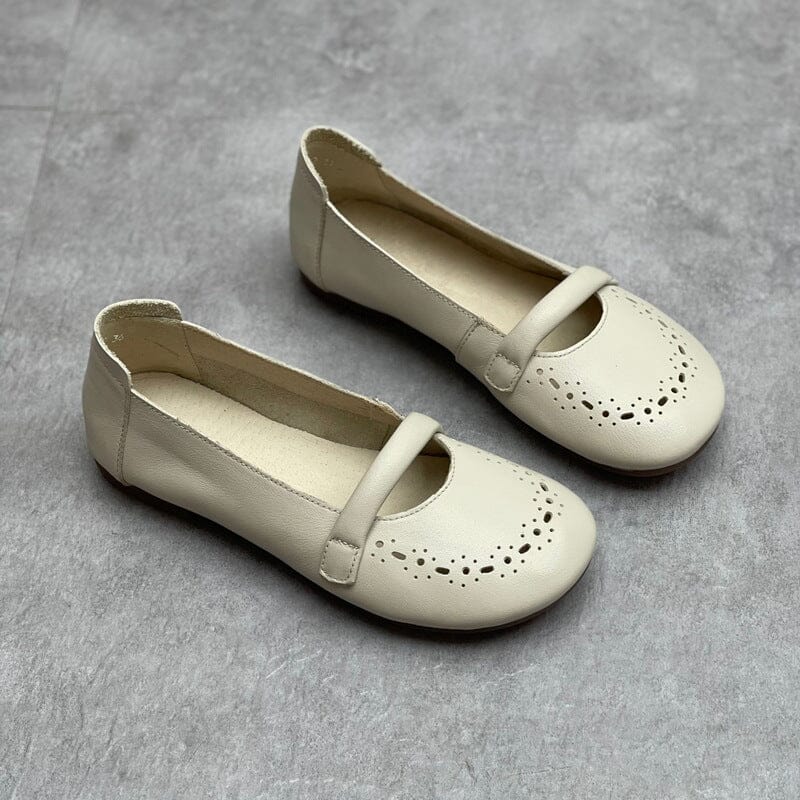 Summer Retro Soft Solid Leather Casual Shoes Mar 2023 New Arrival Beige 35 
