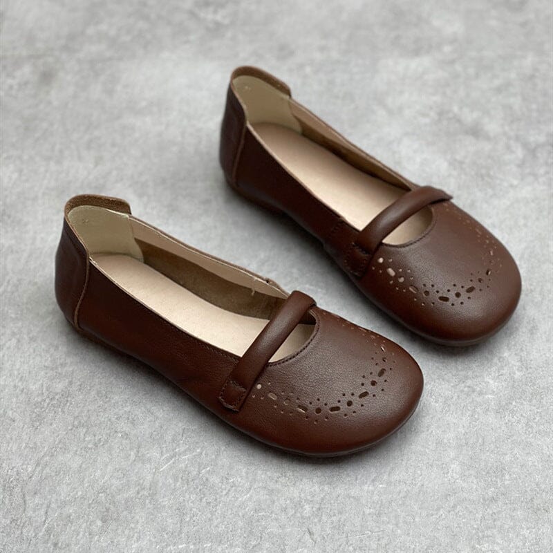 Summer Retro Soft Solid Leather Casual Shoes Mar 2023 New Arrival Coffee 35 