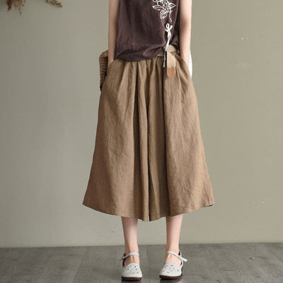 Summer Retro Solid Linen Loose A-Line Skirt Jul 2023 New Arrival 