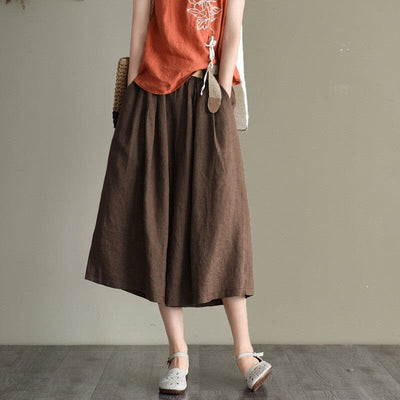 Summer Retro Solid Linen Loose A-Line Skirt Jul 2023 New Arrival 