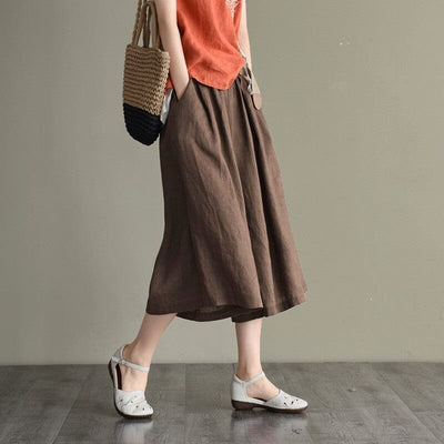 Summer Retro Solid Linen Loose A-Line Skirt