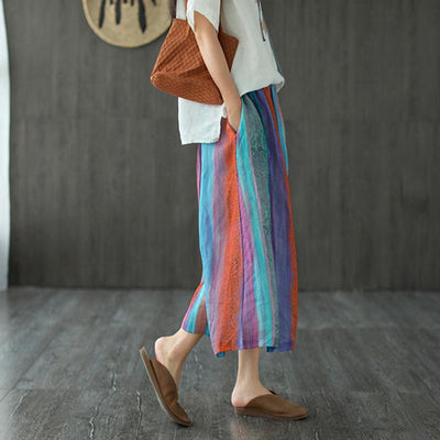 Summer Retro Stripe Printed A-line Skirt May 2021 New-Arrival 