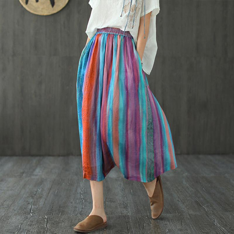 Summer Retro Stripe Printed A-line Skirt
