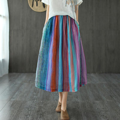 Summer Retro Stripe Printed A-line Skirt