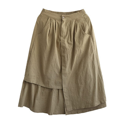 Summer Solid Casual Cotton Linen Irregular Skirt