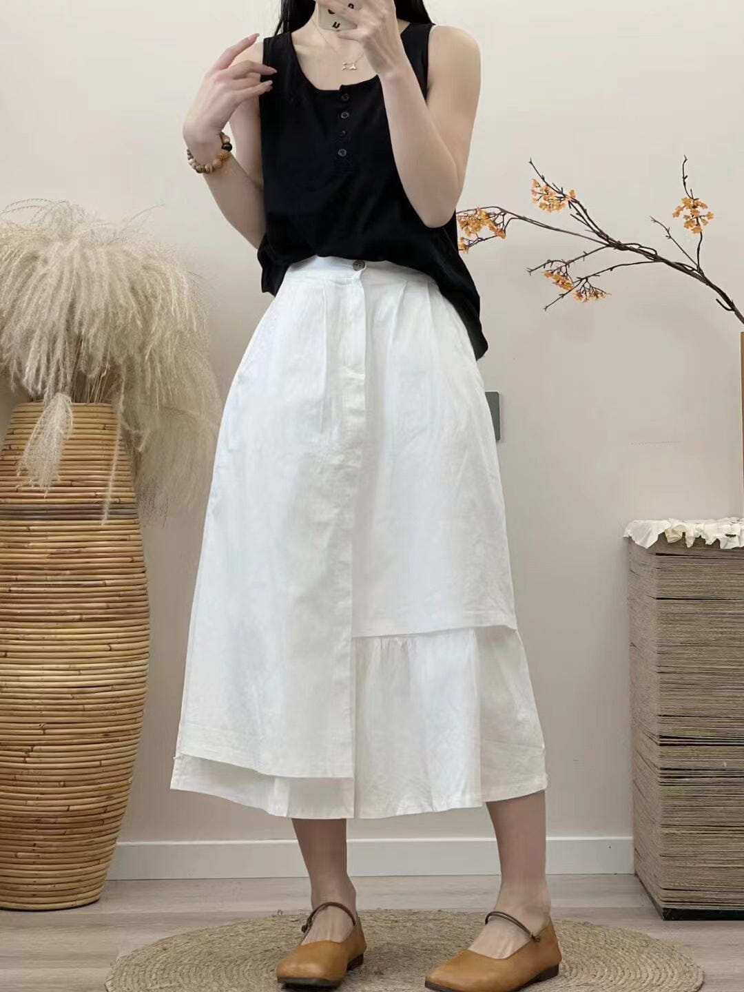 Summer Solid Casual Cotton Linen Irregular Skirt
