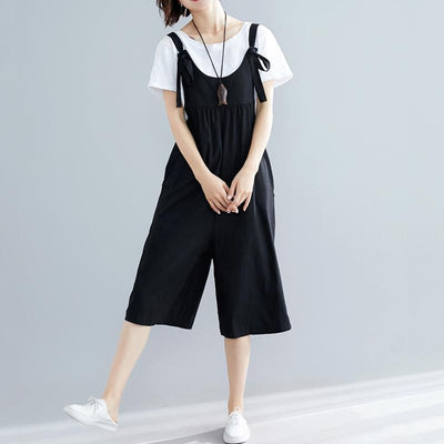 Summer Solid Casual Loose Adjustable Belts Cropped Jumpsuits