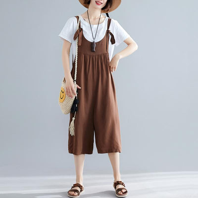 Summer Solid Casual Loose Adjustable Belts Cropped Jumpsuits 2019 May New L Coffee 