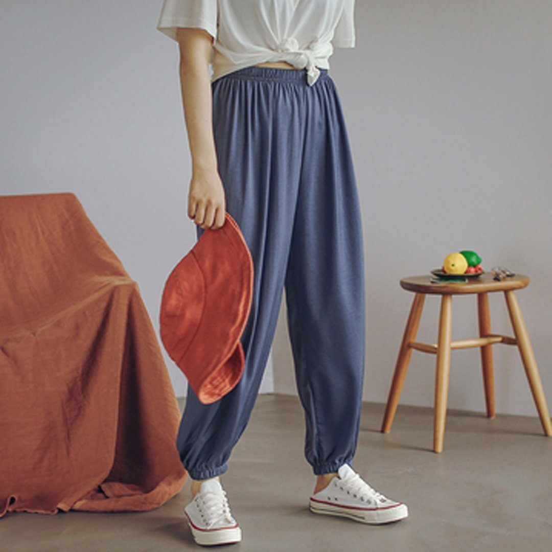 Summer Solid Casual Loose Chiffoin Harem Pants 2019 July New One Size Blue 