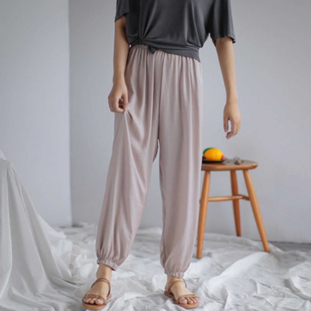 Summer Solid Casual Loose Chiffoin Harem Pants 2019 July New One Size Light Pink 
