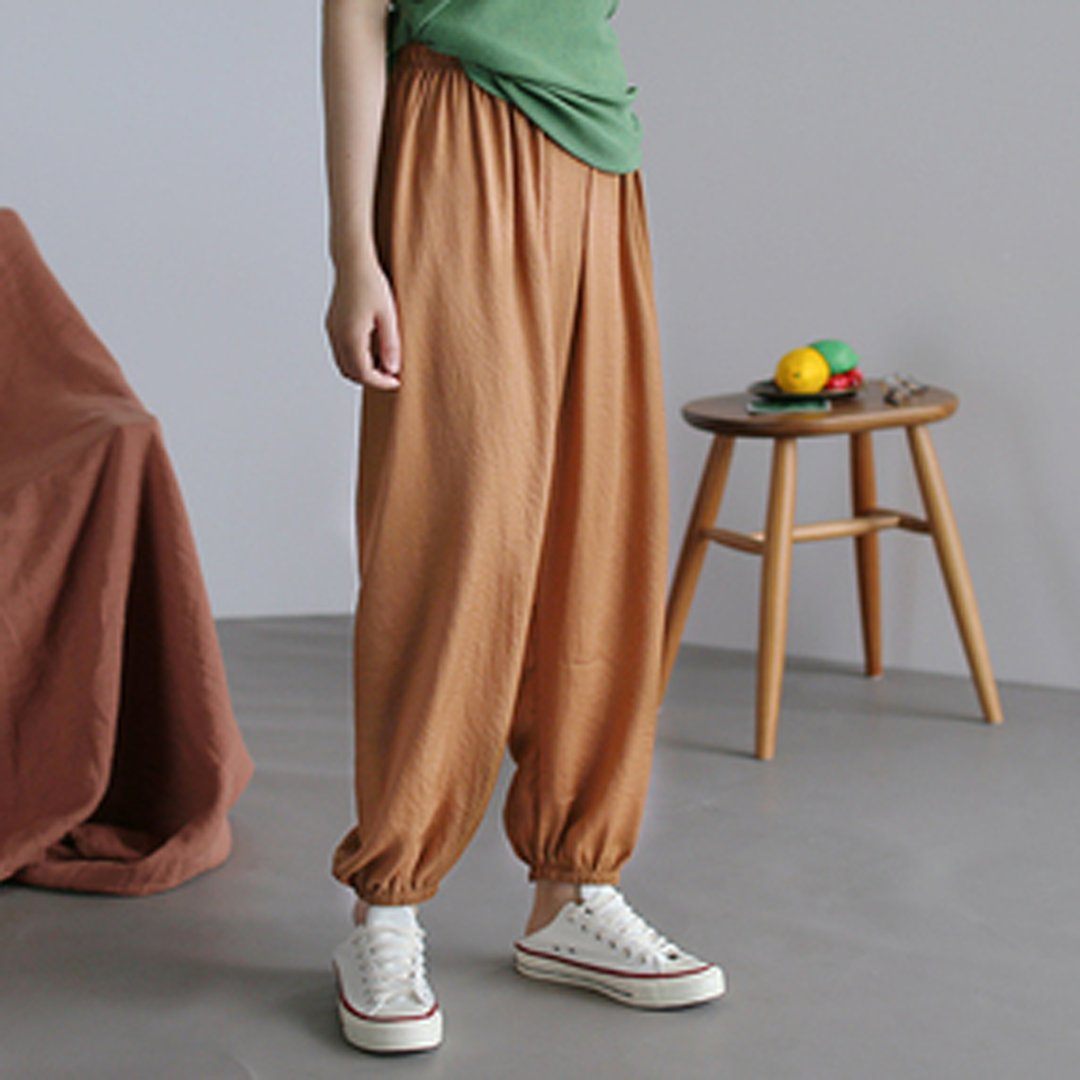 Summer Solid Casual Loose Chiffoin Harem Pants 2019 July New One Size Orange 