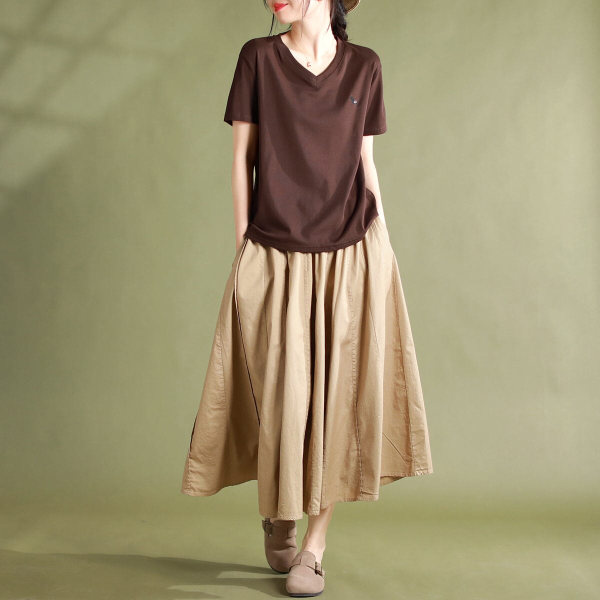 Summer Solid Casual Patchwork Cotton Skirt