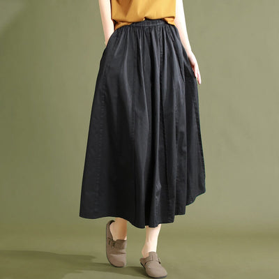 Summer Solid Casual Patchwork Cotton Skirt May 2023 New Arrival One Size Black 