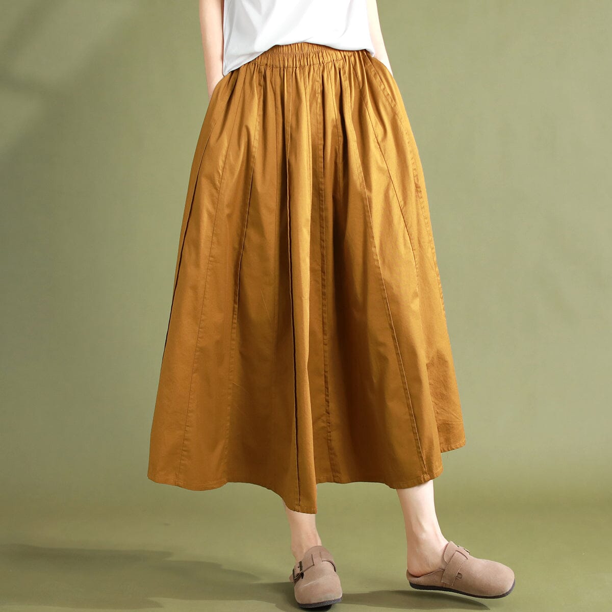 Summer Solid Casual Patchwork Cotton Skirt May 2023 New Arrival One Size Orange 
