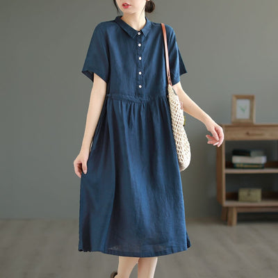 Summer Solid Linen Short Sleeve Casual Dress
