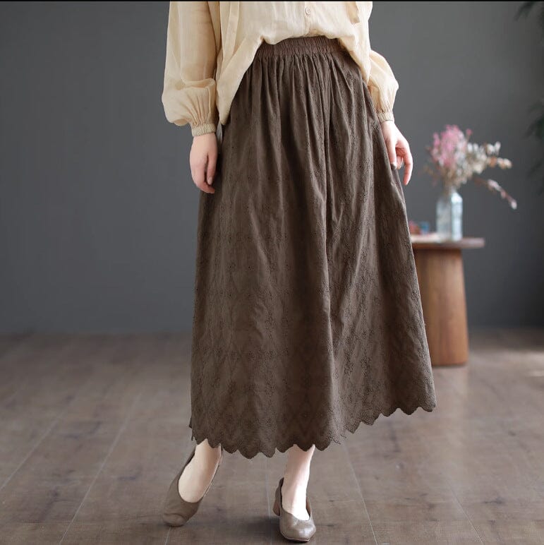 Summer Solid Patchwork Embroidery Loose Retro Skirt May 2023 New Arrival 