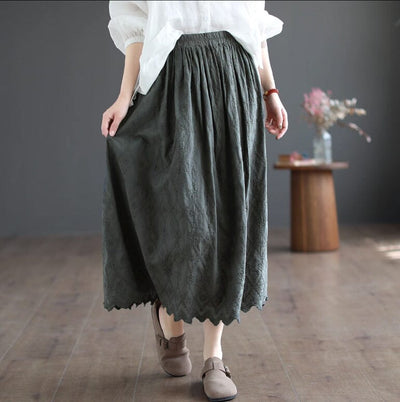 Summer Solid Patchwork Embroidery Loose Retro Skirt