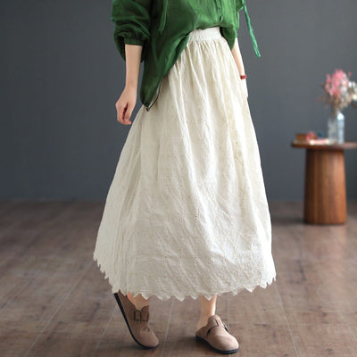 Summer Solid Patchwork Embroidery Loose Retro Skirt May 2023 New Arrival 