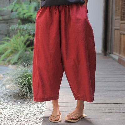 Summer Spring Ramie Solid Sand Wash Ankle-Length Pants