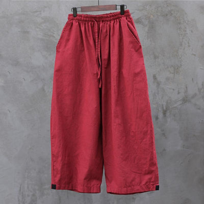 Summer Spring Ramie Solid Sand Wash Ankle-Length Pants