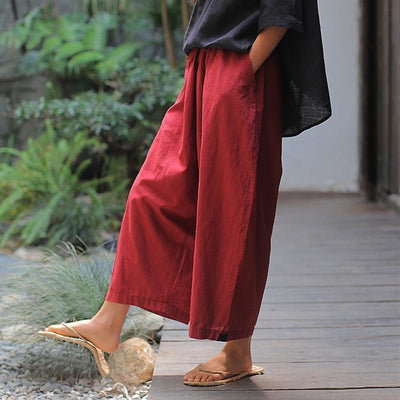 Summer Spring Ramie Solid Sand Wash Ankle-Length Pants 2019 May New 