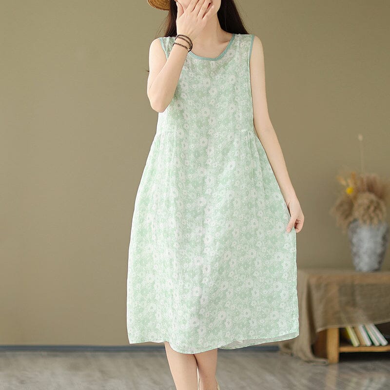 Summer Stylish Casual Sleeveless Linen Floral Dress