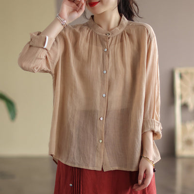 Summer Sun-Proof Women Loose Linen Blouse Mar 2022 New Arrival One Size Apricot 