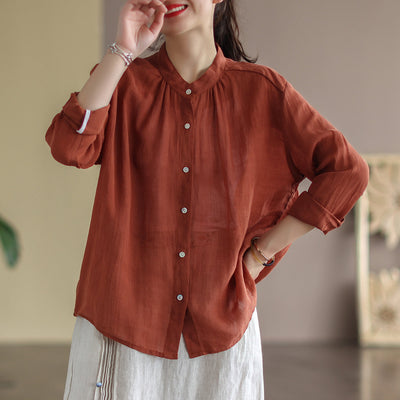 Summer Sun-Proof Women Loose Linen Blouse Mar 2022 New Arrival One Size Red 