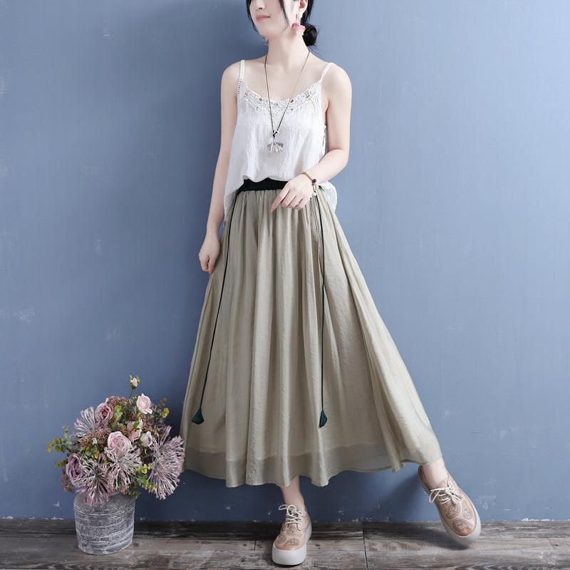 Summer Tencel Linen Loose A-Line Skirt
