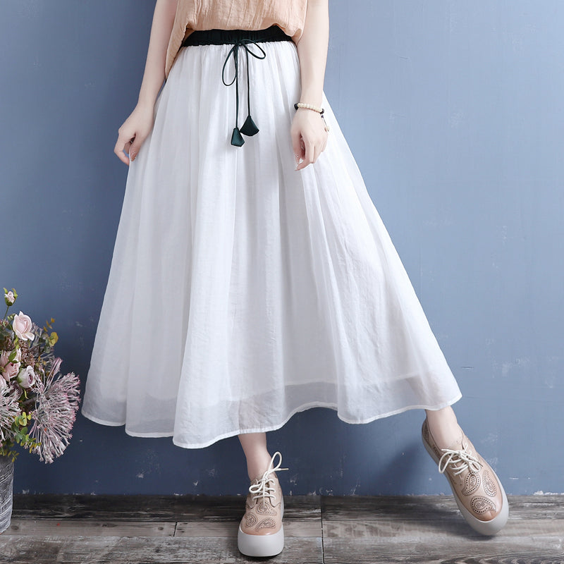 Summer Tencel Linen Loose A-Line Skirt