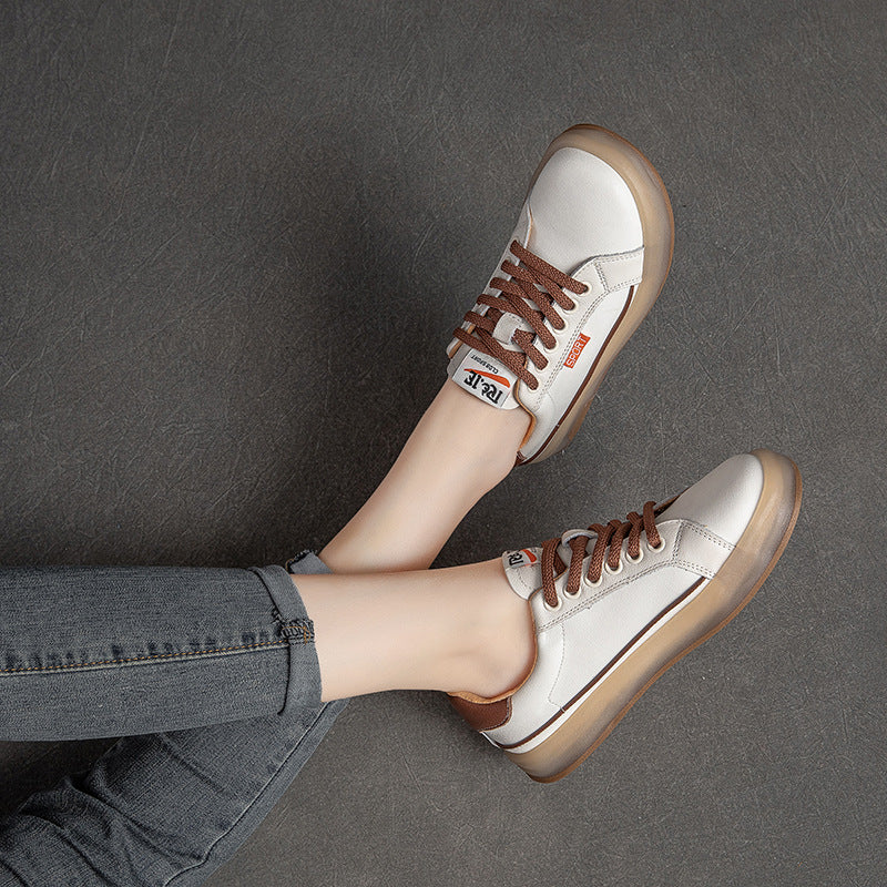 Summer Thin Leather Women Retro Casual Shoes Jul 2022 New Arrival Brown 35 