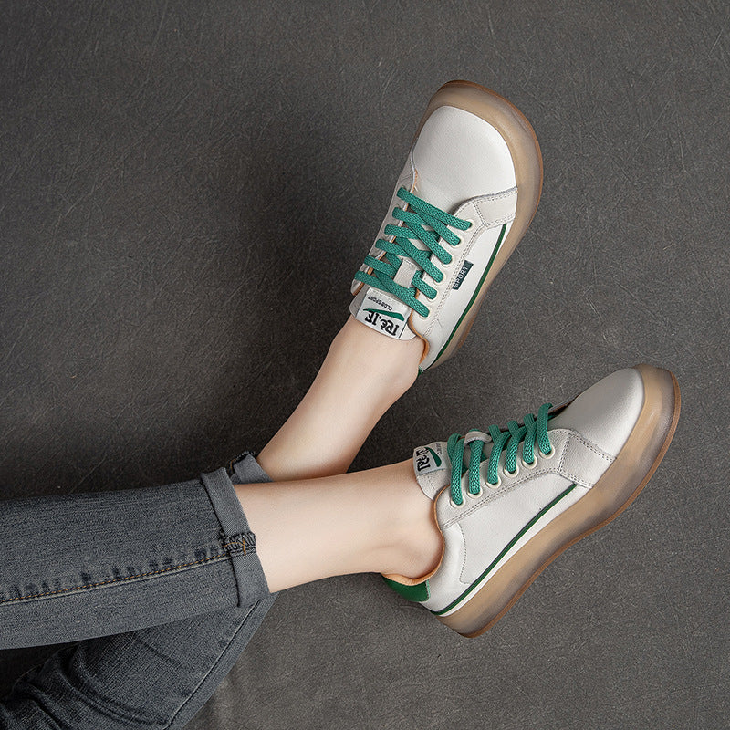 Summer Thin Leather Women Retro Casual Shoes Jul 2022 New Arrival Green 35 