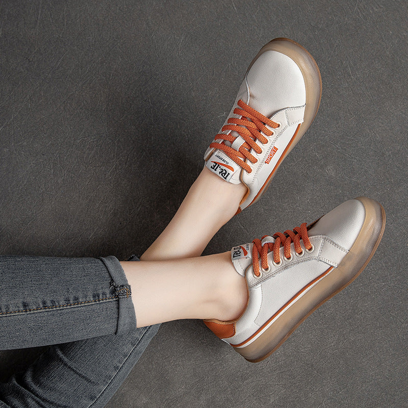 Summer Thin Leather Women Retro Casual Shoes Jul 2022 New Arrival Orange 35 