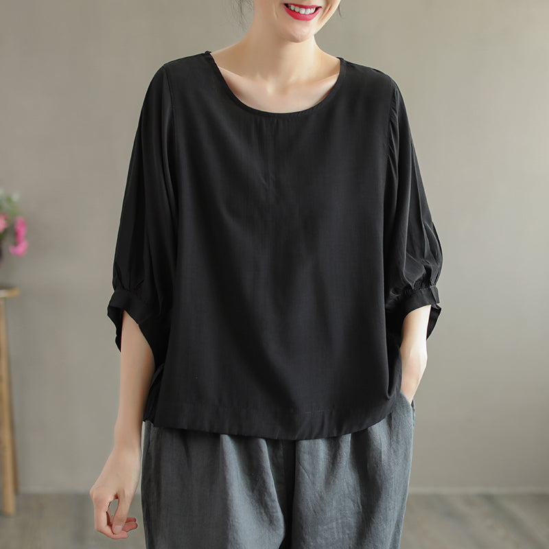Summer Thin Loose Solid Casual Cupro T-Shirt