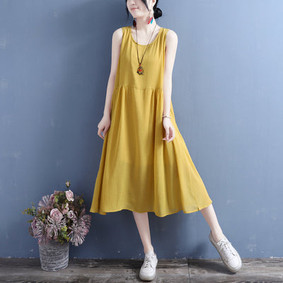 Summer Thin Silk Linen Sleeveless Dress Apr 2022 New Arrival 