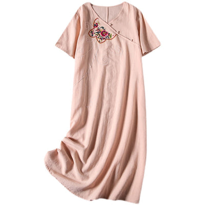 Summer Vintage Embroidery Cotton Linen Dress May 2022 New Arrival 