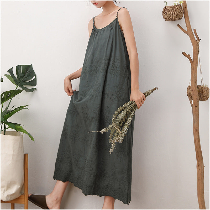 Summer Vintage Floral Embroidery Casual Loose Dress Apr 2022 New Arrival 