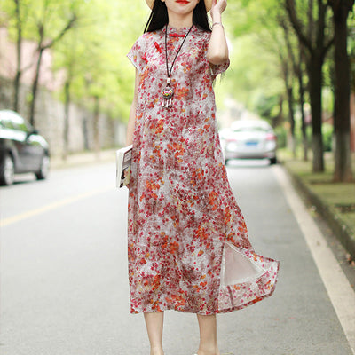 Summer Vintage Floral Sleeveless Linen Dress